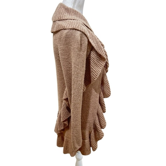 Etcetera Tan Ruffle open front Cardigan Sweater alpaca wool longline size small - Picture 4 of 6